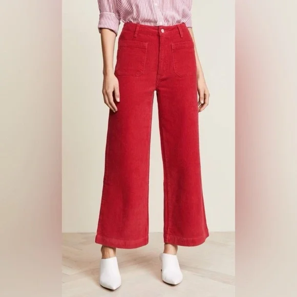 Rolla’s Corduroy Sailor Wide Leg Cropped Jeans Pants bright red Size Small - Picture 2 of 12